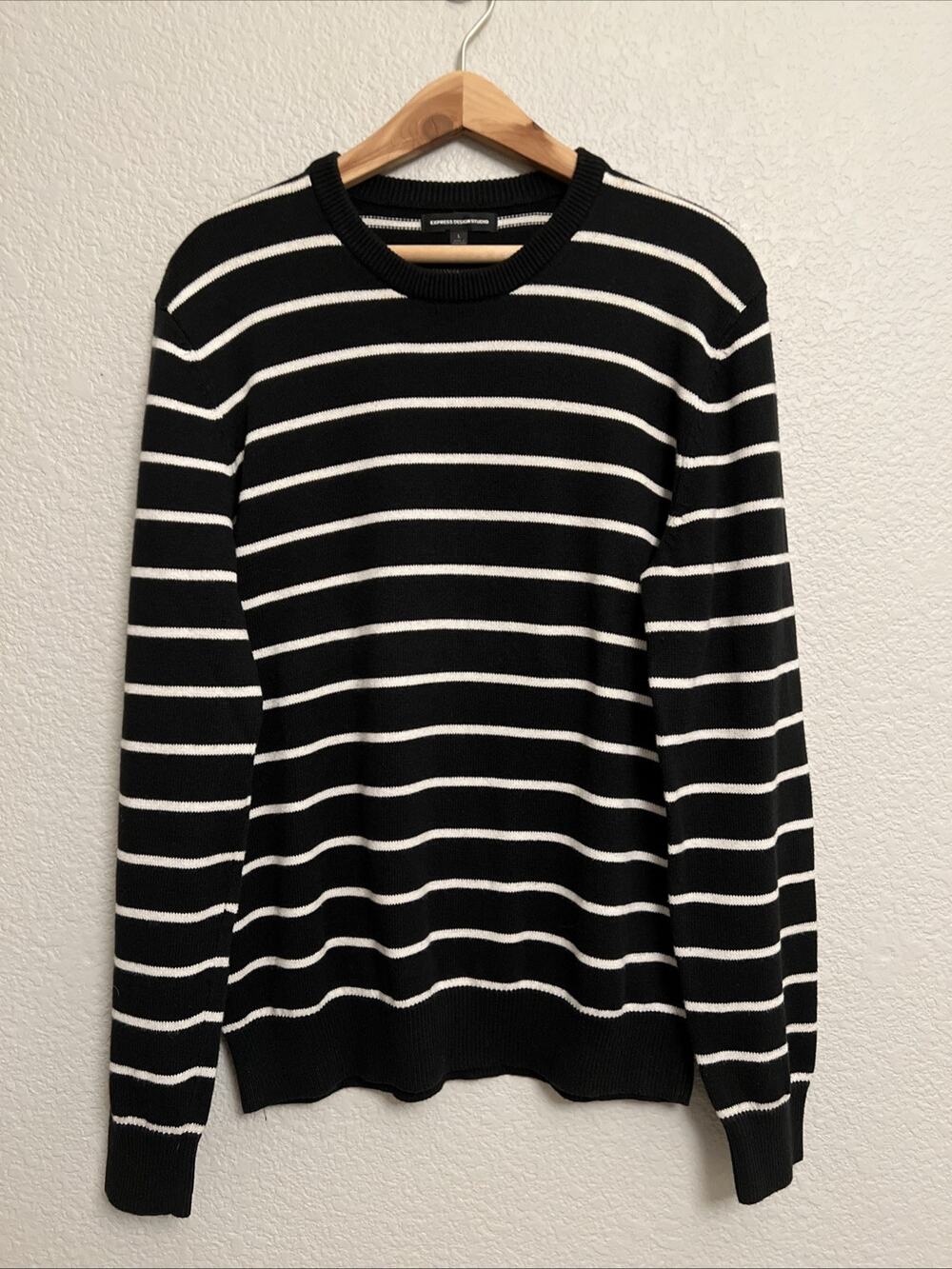 Express Design Mens L Black Sweater Preppy Coastal Nautical Old Money Knit